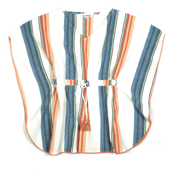 Sunchild coral and white striped kaftan top