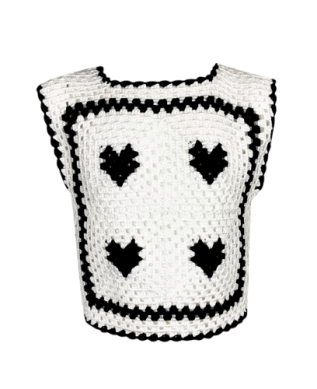 Nessi Byrd white crochet tank top with black heart details | Kids' Swimsuits | Miami, FL & White Plains, NY