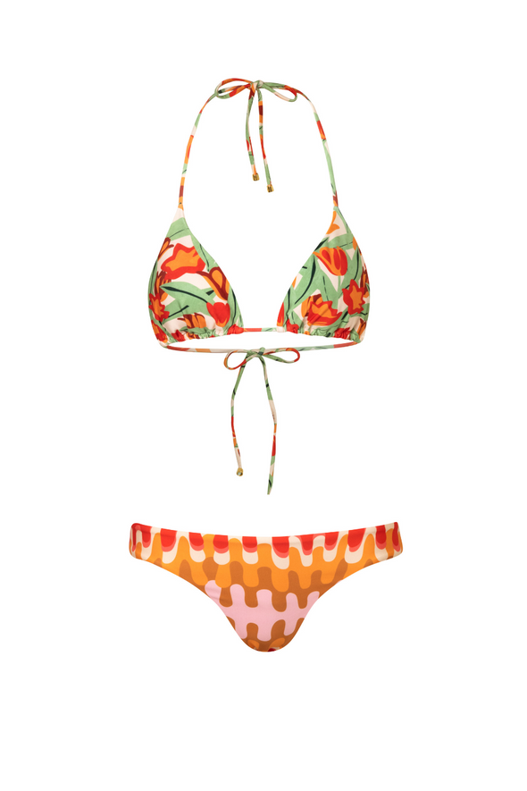 Bikini with Red Carnation Print Top & Groovy Bottoms | White Plains, NY & Miami, FL