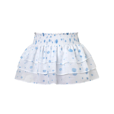 Mola white tiered skirt with blue spots print on it | Kids' Swimsuits | Miami, FL & White Plains, NY