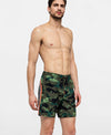 model showcasing the Men's camouflage designer swimwear