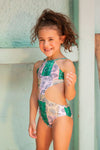 Girl Modeling Green Paisley Abby Trikini