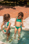 Girls In Pool Wearing Green Paisley Allegra Bikini