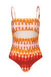One Piece Bathing Suit with Trippy Red Carnation Pattern | San Diego, CA