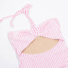 Pink Stripe Terry Halter Cutout Swimsuit