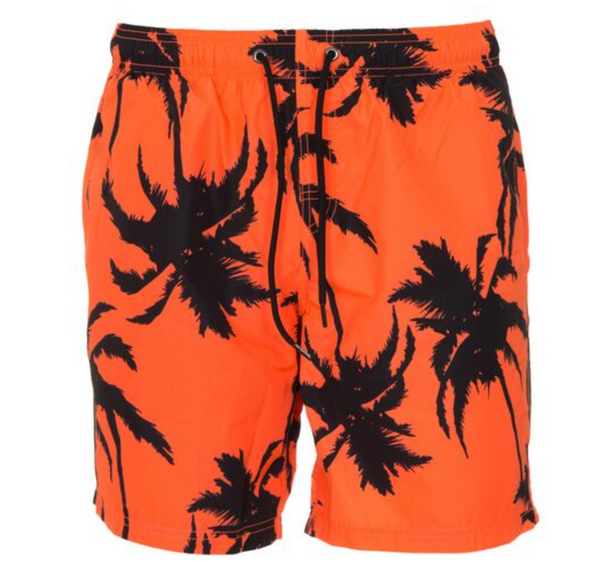 Men's Neon Orange Palm Stretch Waist Swim Trunks