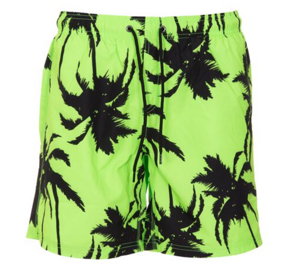 Men's Neon Green Palm Stretch Waist Swim Trunks