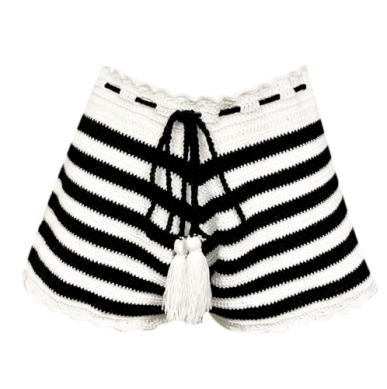 Nessi Byrd tween crochet swimsuit coverup white and black striped shorts | Kids' Swimsuits | Miami, FL & White Plains, NY