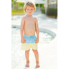 Boy Wearing Color Block Swim Trunks