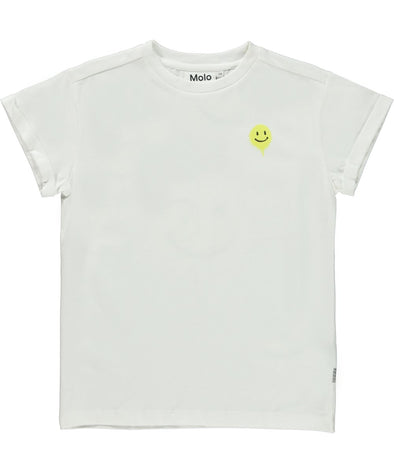 Teen white randon tee shirt with small yellow smiley face on the right corner of the chest | Kids' Swimsuits | Miami, FL & White Plains, NY