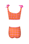 Back of the Nessi Byrd two piece swimsuit orange and pink checkered print | Kids' Swimsuits | Miami, FL & White Plains, NY