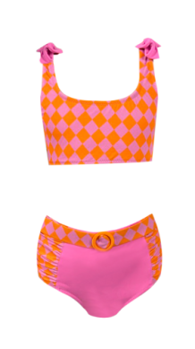 Nessi Byrd two piece tween swimsuit orange and pink checkered print | Kids' Swimsuits | Miami, FL & White Plains, NY